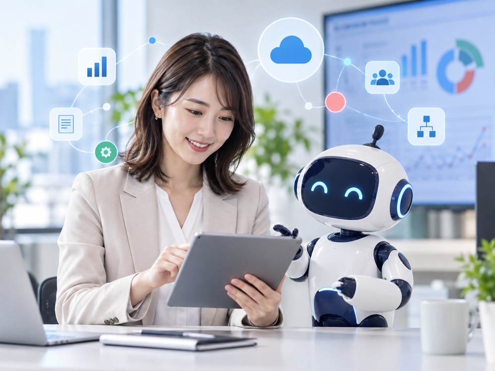 kintoneとAIが連携して業務を支援するイメージ